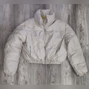 Daisy Womens Off White Cropped Puffer Jacket